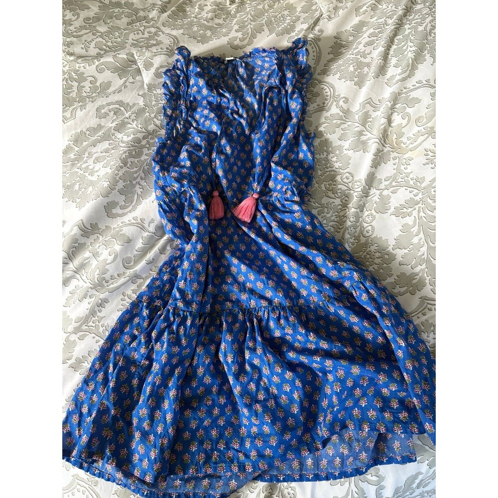 Royal Blue and Pink Floral J Crew Dress with Tassels
